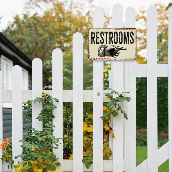 Vintage Restroom Right-Pointing Hand Tin Sign, Gloss Metal Wall Decor, Decor