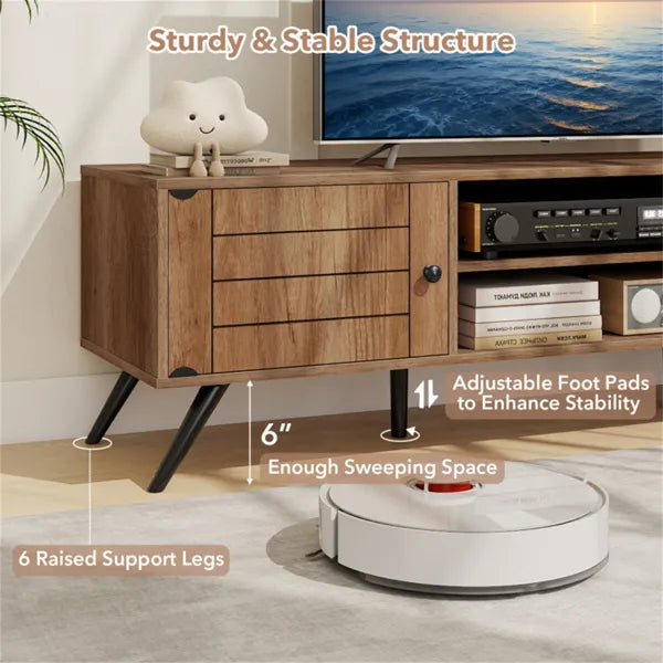 Oak Mid-Century Modern TV Stand For 65-Inch TVs, 210 Lbs Capacity Media Console With Storage Cabinets & Cable Management - view 4