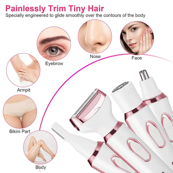 4 In 1 Electric Razor For Women Painless Grooming Kit Rechargeable Eyebrow Nose Hair Pubic Hair Bikini Trimmer Face - view 4