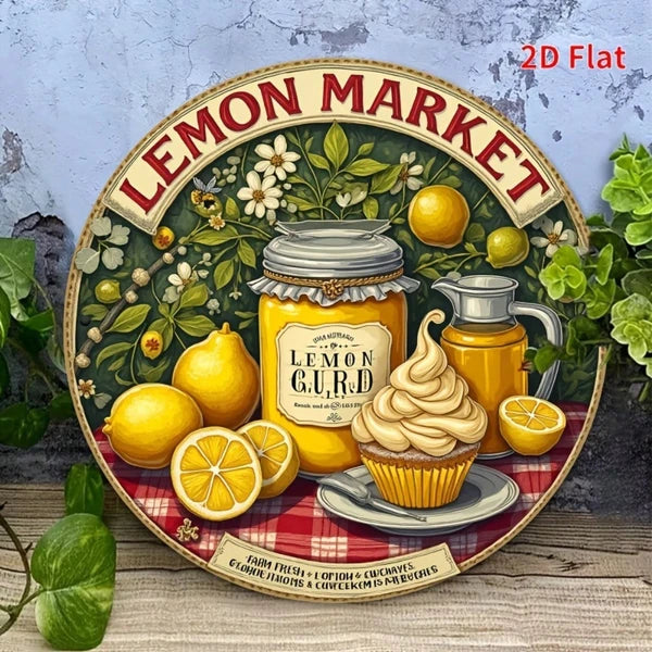 1pc Vintage Lemon Tin Sign 20x20cm, Tin Sign 20x20cm, 20x20cm, Retro Yellow Lemon Cupcake Metal Wall Art