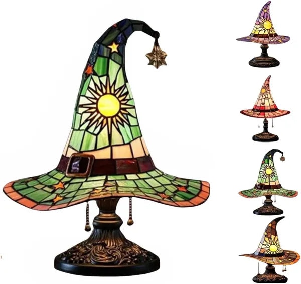 Witch Hat Lamps, Handcrafted Stained Glass Resin Wizard Hat Light Gothic Table Lamp For Halloween Decor - view 2