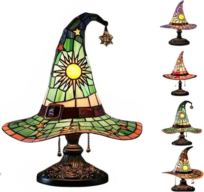 Witch Hat Lamps, Handcrafted Stained Glass Resin Wizard Hat Light Gothic Table Lamp For Halloween Decor - view 2