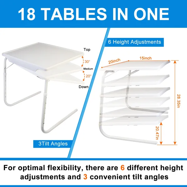 Foldable Tray Table Portable Sofa TV Tray 6 Heights 3 Angles Laptop Desk Adjustable Eating Dinner Coffee - view 5