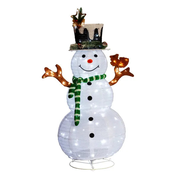 4FT Lighted Snowman And Squirrel Christmas Yard Decorations, Pre-lit Pull Up Snowman With 120 White LEDs - view 4