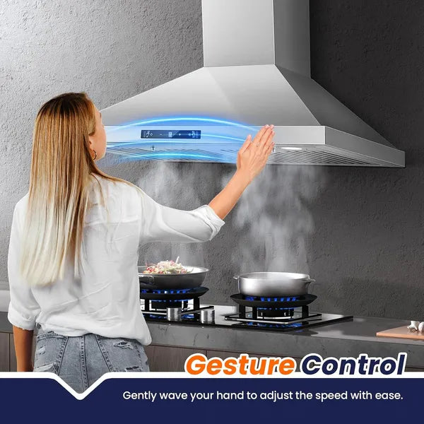 Wall Mount Range Hood 30 Inch, 700 CFM Kitchen Hood Stainless Steel Stove Vent Hood With Gesture Sensing & Touch - view 4