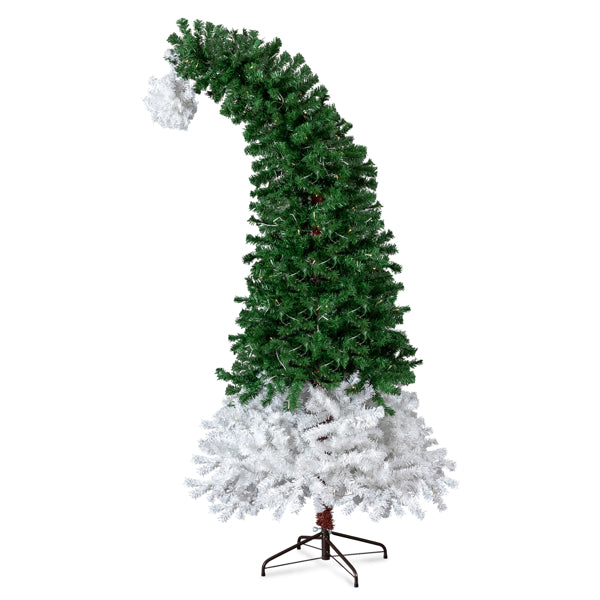 6 FT Santa Hat Style Pre-lit Christmas Tree, Hinged Artificial Xmas Tree Pine Tree With 250 Warm White Lights