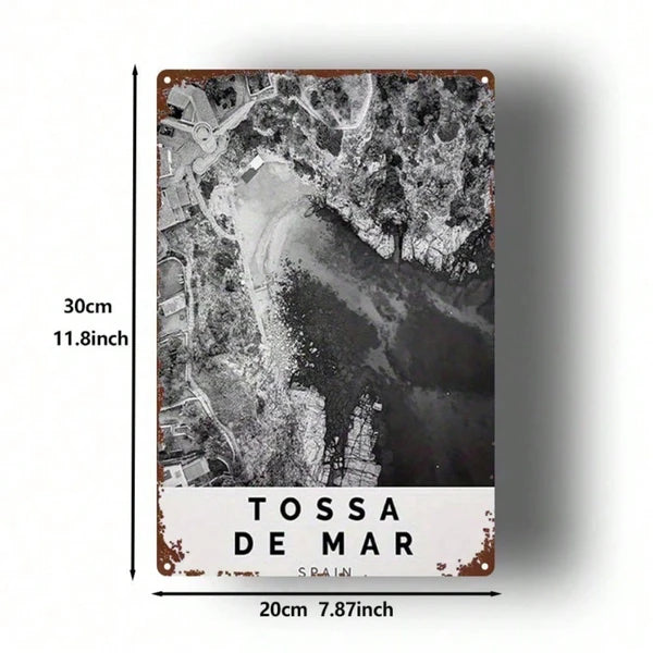 Vintage Spanish Tossa De Mar Metal Sign 8x12 Inch Retro Black & White Tin Plaque - view 2