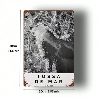 Vintage Spanish Tossa De Mar Metal Sign 8x12 Inch Retro Black & White Tin Plaque - view 2