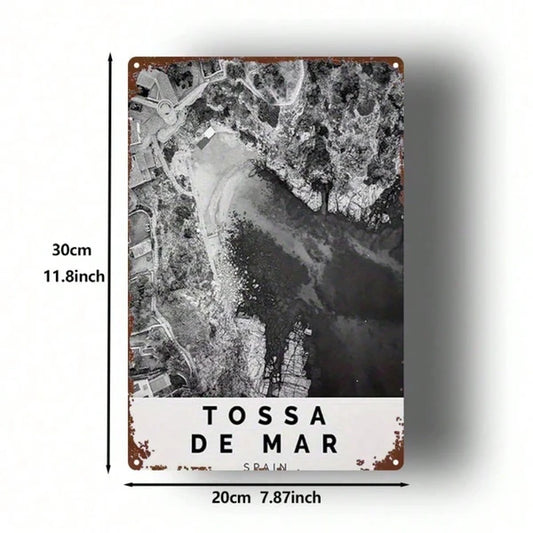 Vintage Spanish Tossa De Mar Metal Sign 8x12 Inch Retro Black & White Tin Plaque - view 2