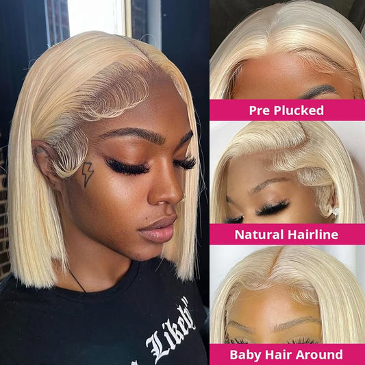 13x4 Lace Front Bob Wig, Color 613 Straight, Density