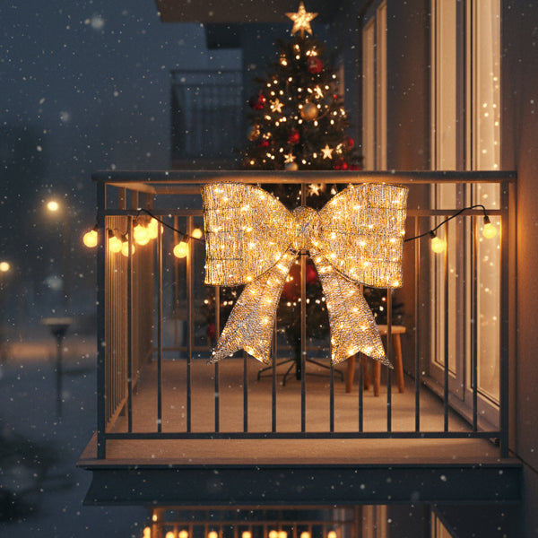 Pre-lit Outdoor Giant Bowknot Christmas Decoration, Lighted Metal Frame With 124 Warm White LED Lights - view 7