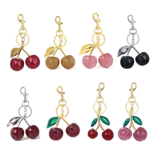 A Pair Of Red Cherry Crystal Bag Glitter Keychain - view 2