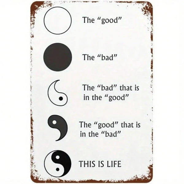 Yin And Yang Bagua Diagram Vintage Metal Iron Wall Art, Black White Knowledge Map Rustic Poster Decor
