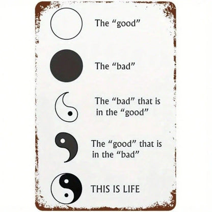 Yin And Yang Bagua Diagram Vintage Metal Iron Wall Art, Black White Knowledge Map Rustic Poster Decor