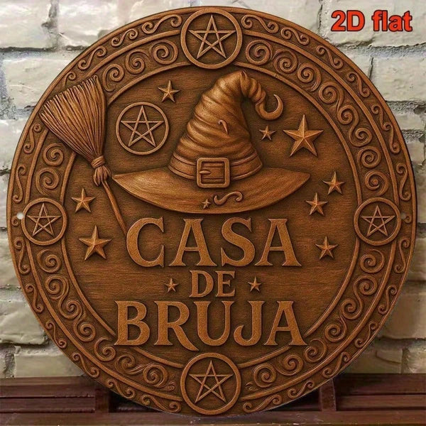 Vintage Witch House Aluminum Sign 8x8 Inch Round Metal Plaque, 2D Flat French Wall Decor For Living Room Study Dining - view 2