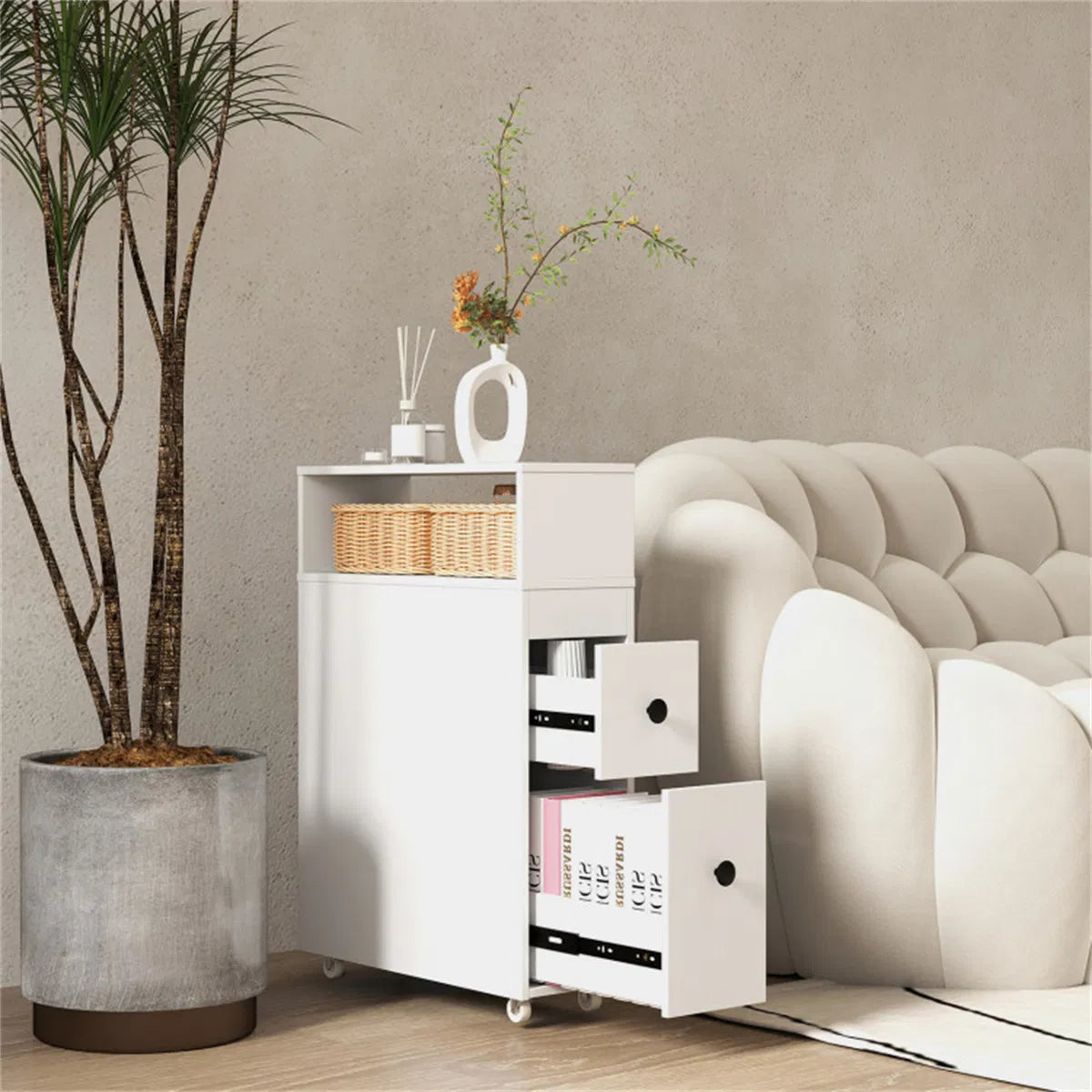 Slim White Bathroom Storage Cabinet (20" x7.5" x28.5") - Fits Tight Spaces (Tub-Toilet Gap) - view 3