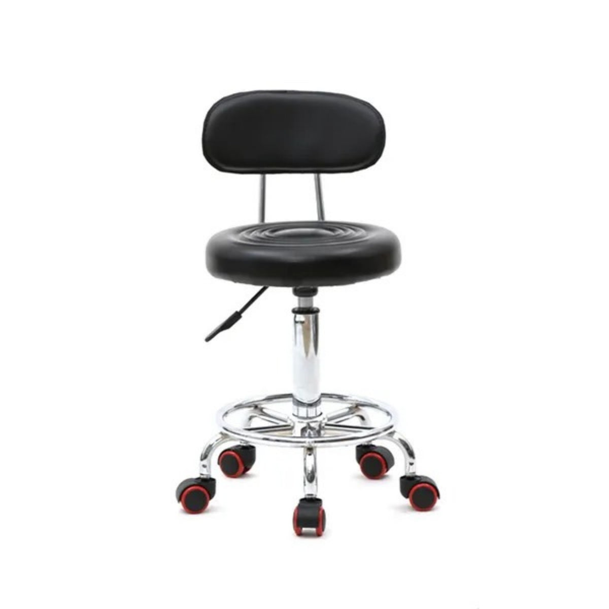 Round Shape Adjustable Salon Stool With Back And Line Black XH