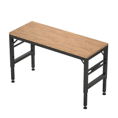 60" Adjustable Height Workbench, Rubber Wood Top Heavy duty Workstation with Power Outlets