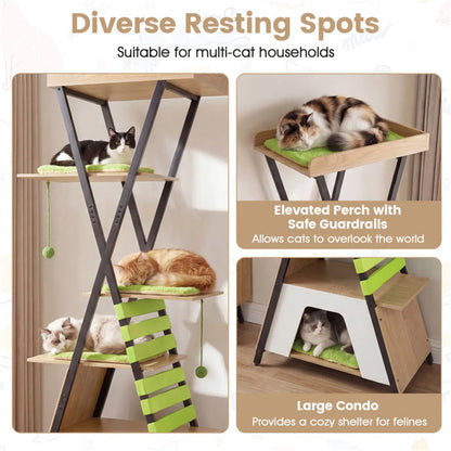73" Multi-Level Cat Tree with Condo & Perch, Multi-Cat Climbing Tower with Scratching Pad & Interactive Toys - view 5