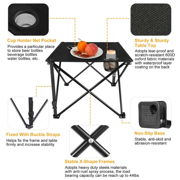 1Pc-2Pcs Options - Foldable Camping Table Portable Picnic Table Lightweight Travel Desk With 2 Cup Holders Carrying Bag - view 9