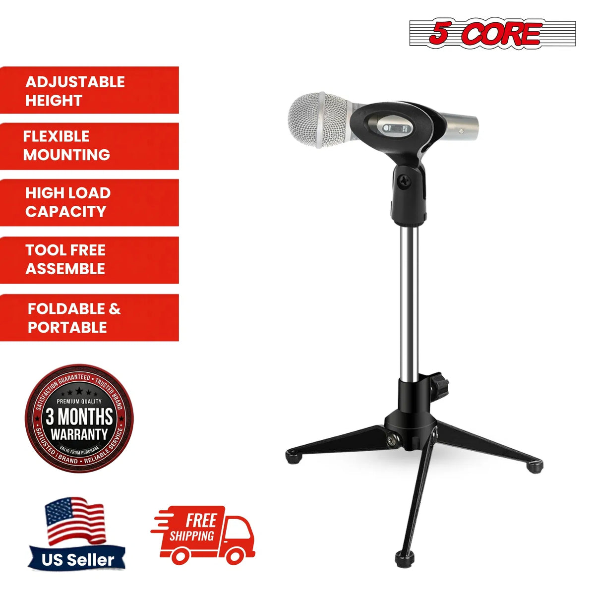 5 Core Desk Mic Stand Adjustable Desktop Microphone Stands Metal Tripod - view 4