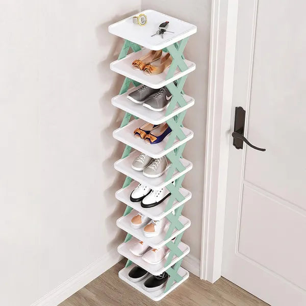 9Tier Narrow Entryway Shoe Rack Plastic Vertical Shoe Organizer Space Saving Free Standing Shoes Storage Shelf Closet