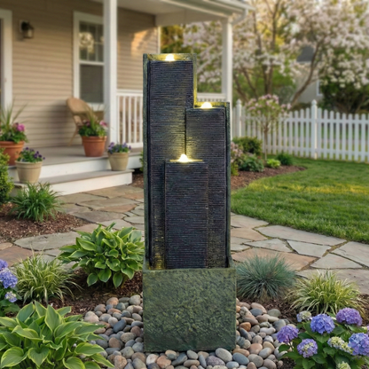 39inch H Outdoor Water Fountain Modern Cascading Freestanding Fountain With LED Lights For Garden Patio Porch Lawn Decor - view 7