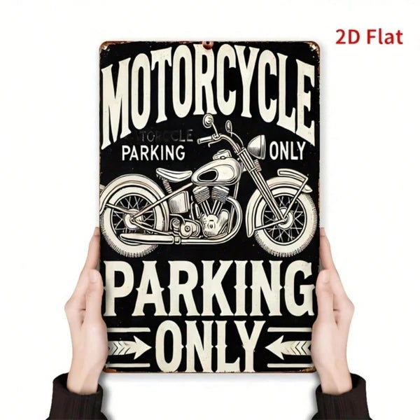 Classic Vintage Motorcycle Parking Sign 8x12 Inch Waterproof Rust Resistant 2D Flat Iron Metal Wall Decor For Home Bar - view 4