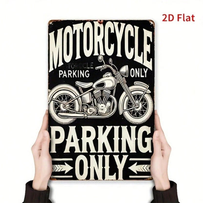 Classic Vintage Motorcycle Parking Sign 8x12 Inch Waterproof Rust Resistant 2D Flat Iron Metal Wall Decor For Home Bar - view 4