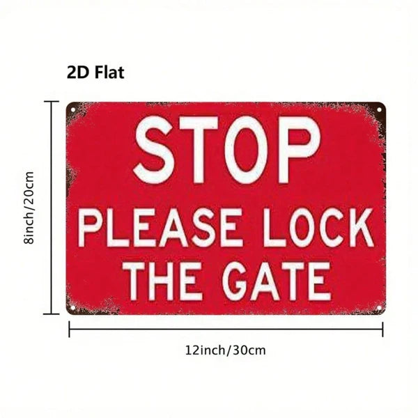 1pc 2D Flat Metal Sign Please Lock The Door, 8x12 Inch Red Warning Sign - view 2