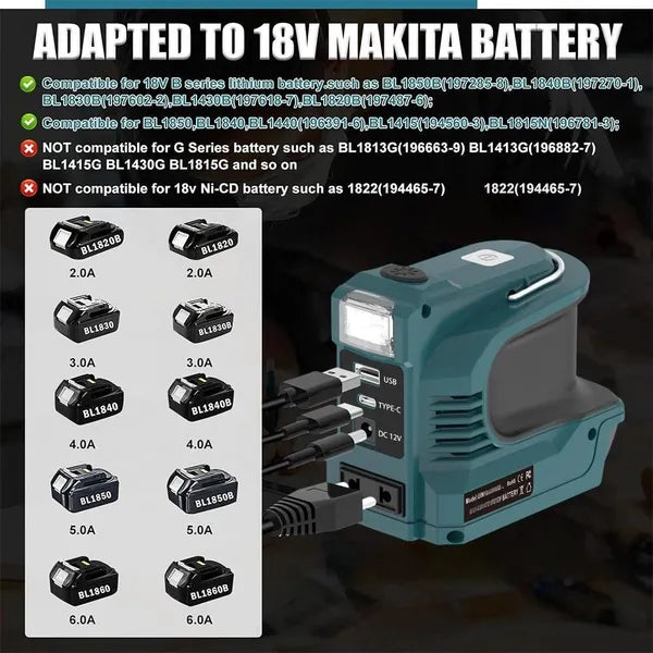 180W 18V LXT Battery Voltage Converter (Inverter) With USB LED Power Bank, Compatible With Makita 18V LXT Battery - view 3