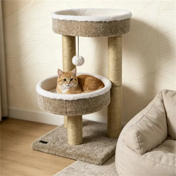 24 Inch Compact Cat Tree With 2 Plush Perches, Jute Rope Scratching Posts & Hanging Toy Ball - view 3