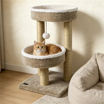 24 Inch Compact Cat Tree With 2 Plush Perches, Jute Rope Scratching Posts & Hanging Toy Ball - view 3