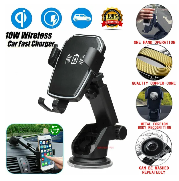 Qi Wireless Fast Charging Car Charger Mount Holder Stand 2 In 1 For Cell Phone - view 4
