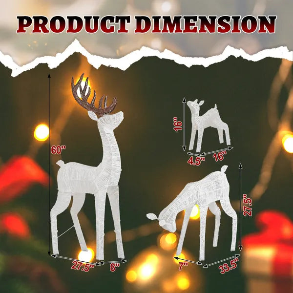 3-Piece Lighted Christmas Reindeer Family Set Outdoor Decorations, Weather Proof Deer Family Set Of 3 Christmas - view 8