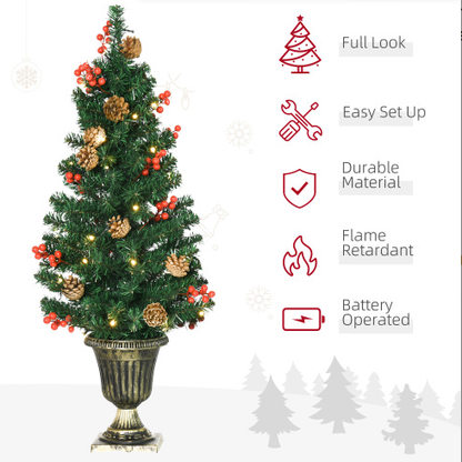 HOMCOM Prelit Holiday Christmas 4-Piece Set, Garland Wreath And Set Of 2 Entrance Trees With Warm White LED Lights - view 7