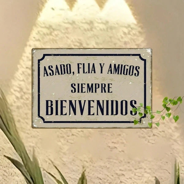 Vintage Spanish Slogan Metal Sign, Asado Familia Y Amigos Siempre Bienvenidos Iron Wall Decor - view 3