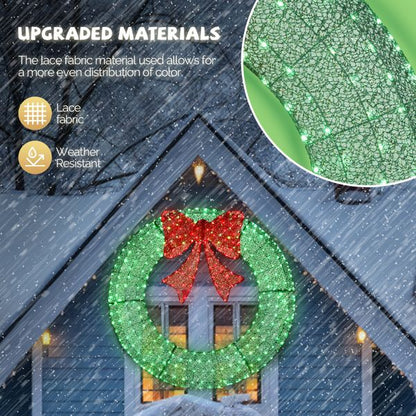 60in Pre-Lit Outdoor Christmas Wreath Decoration, LED Metal Holiday Decor For Home Exterior, Garden W 400 Lights, Bow - view 3