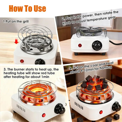 Electric Charcoal Burner 500W Hookah Charcoal Burner Compact Coal Burner For Hooka Cubes Shisha With Grill And Tongs - view 3