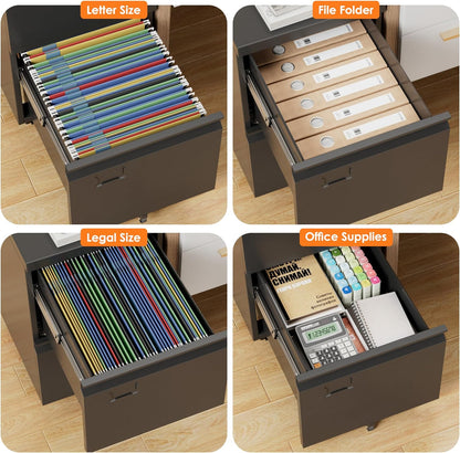 2 Drawer Mobile File Cabinet, Metal Under Desk Cabinet With Lock Name Card Holder For Office Home, Legal Letter Size - view 3