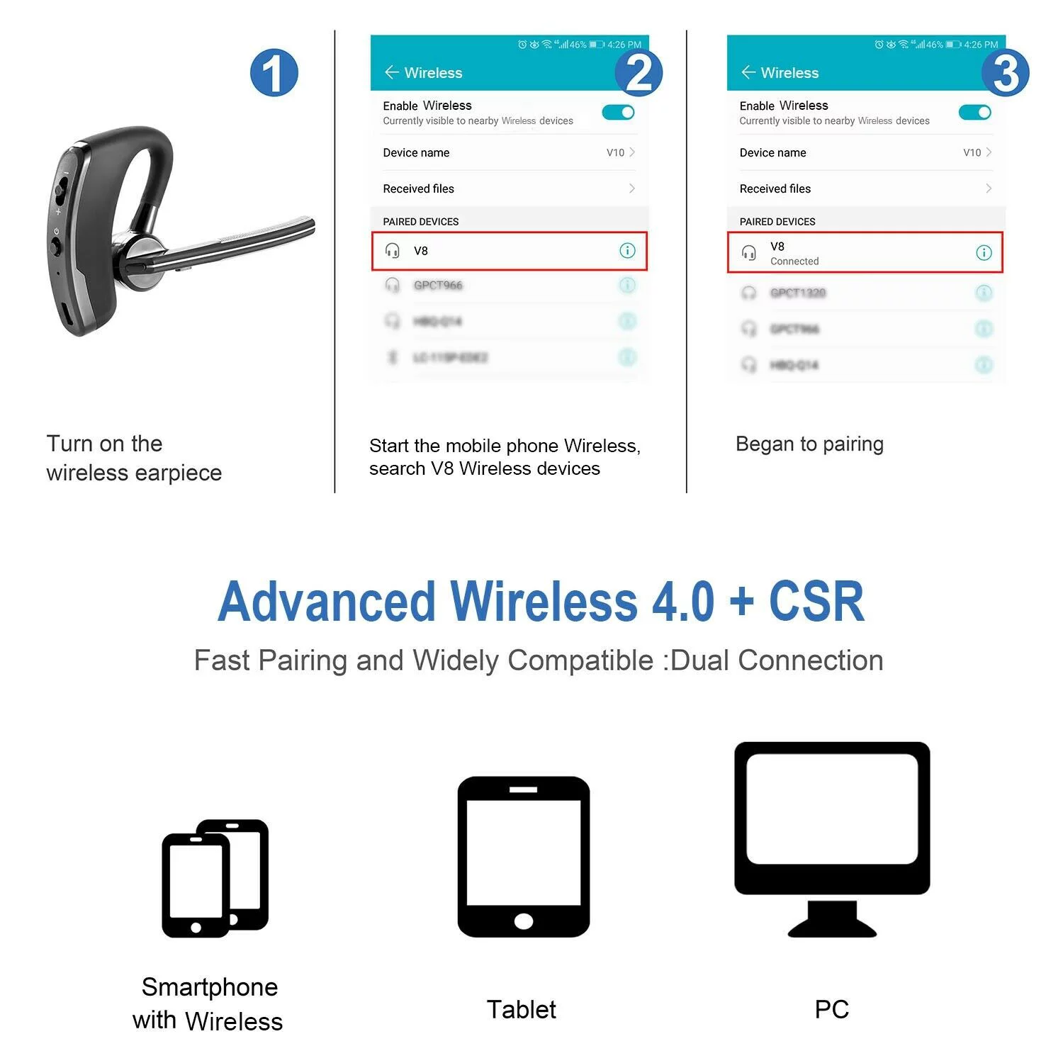 Audífono Bluetooth con cancelación de ruido