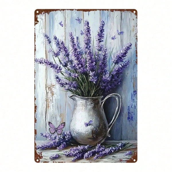 Vintage Lavender Butterfly 2D Metal Wall Art, French Country Farmhouse Decor, Antique Iron Plaque Sign For Hom IkTok