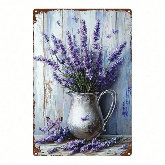 Vintage Lavender Butterfly 2D Metal Wall Art, French Country Farmhouse Decor, Antique Iron Plaque Sign For Hom IkTok