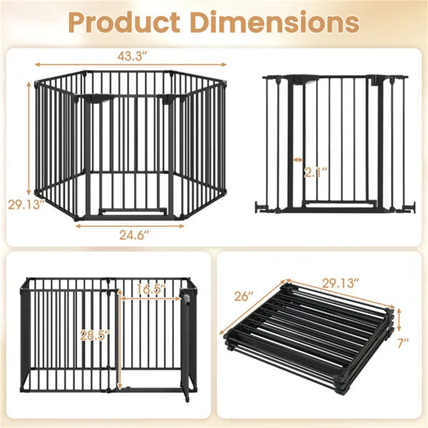 6-Panel Expandable Safety Gate (34.5"-154"), 270° Rotatable Baby/Pet Barrier For Fireplace Stairway Doorway-Black - view 2