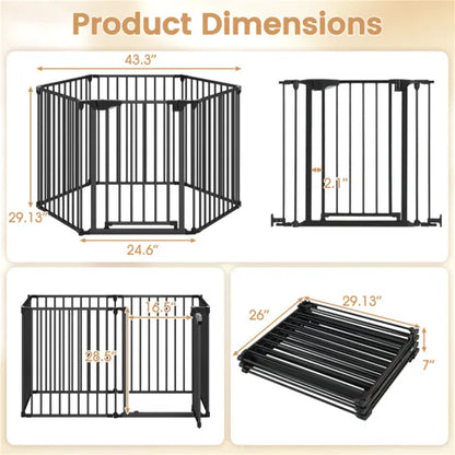 6-Panel Expandable Safety Gate (34.5"-154"), 270° Rotatable Baby/Pet Barrier For Fireplace Stairway Doorway-Black - view 2