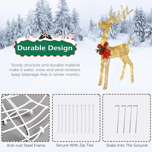 Lighted Christmas Reindeer Outdoor Decorations, Weather Proof 4ft Santa's Sleigh Reindeer Christmas Ornament Indoor - view 2