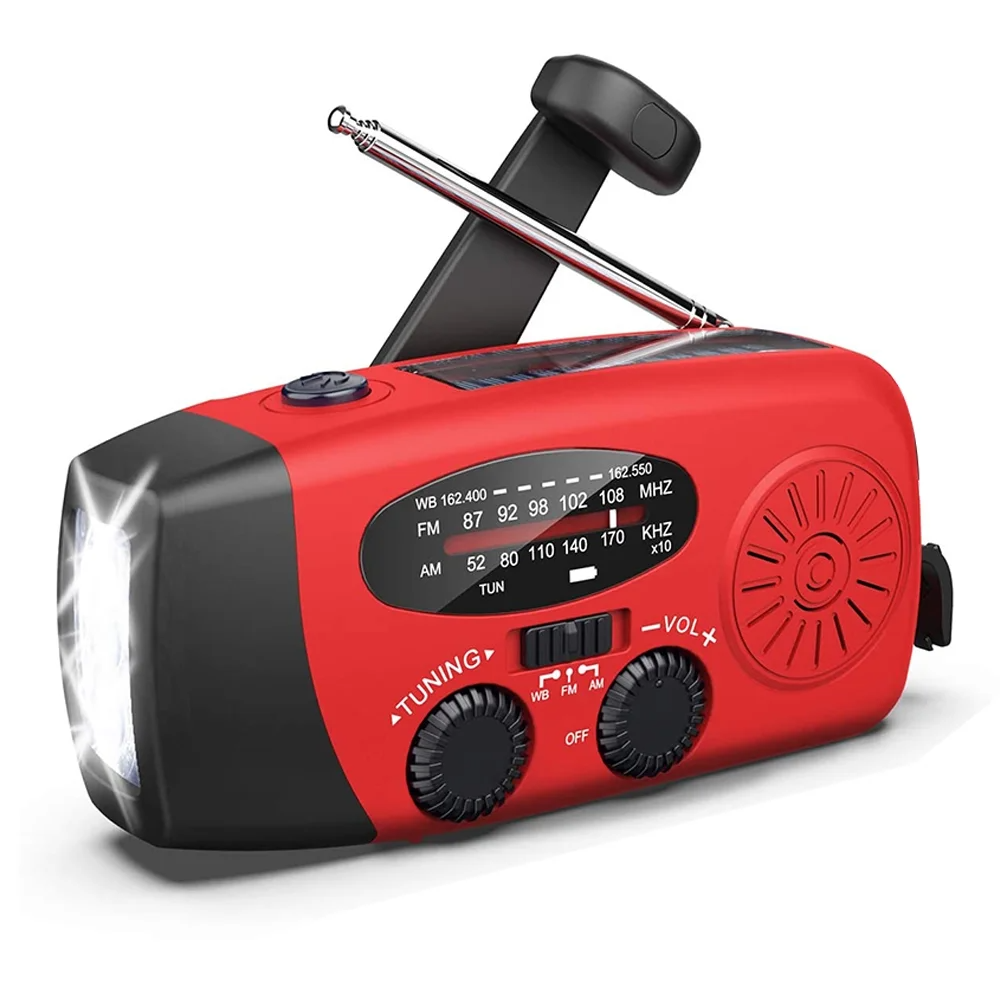Radio de emergencia solar/manivela con linterna