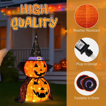 2Packs 3FT Halloween Collapsible Lighted Pumpkin Decoration, 176 LED Pop-Up Pumpkin Lamp with Cape - view 10