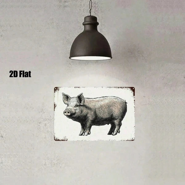 1pc Vintage Cartoon Pig Metal Sign, 8x12 Inch Cute Animal Tin Wall Art - view 4
