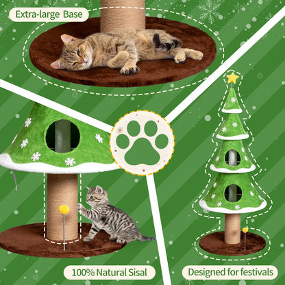 59in Large Tall Christmas Tree Cat Tower with 2 Cat Condos & Scratching Post - view 4